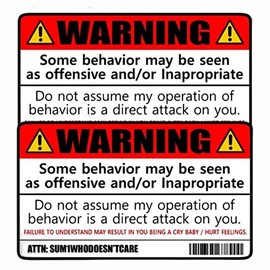 (Pack of 2) Warning: Offensive Behavior Sticker Decal for Bumper Window Wall Waterproof 5"