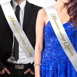 RibbonsNow Homecoming King and Homecoming Queen Sash Set (White) – Made in The USA