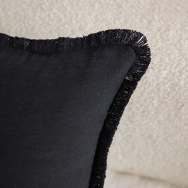 Mandioo Set of 2 Neutral Cotton Fringe Cushion Covers 30x50 cm 12x20 inch Decorative Boho Farmhouse Throw Pillowcase Cozy Tassels for Couch Sofa Bedroom Living Room Home Decor Black