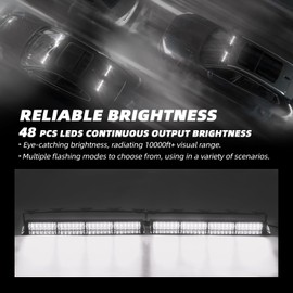 ELECHOI White 2 in 1 Emergency Dash Strobe Light Bar, Front/Rear 48LEDs Interior Windshield Visor Safety Flashing Warning Hazard Lights for Trucks Vehicles