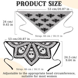 JATEBI 4 Pcs Skull Headbands Bat Crochet Spiderweb Gothic Head Scarf