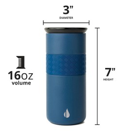 Elemental Artisan Insulated Tumbler, Triple Wall Coffee Travel Tumbler, Reusable Stainless Steel Coffee Tumbler with Ceramic Lid, Thermal Coffee Cup for Hot (6 Hrs) & Cold (18 Hrs), 16oz - Navy Blue