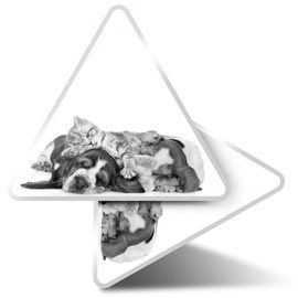 2 x Triangle Stickers 7.5cm - BW - Sleepy Puppy & Kittens Dog Cat Fun Decals for Laptops,Tablets,Luggage,Scrap Booking,Fridges #36243