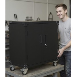 EcoSummer Metal Storage Cabinet, Rolling Tool Cabinet with 2 Adjustable Shelves and Locks & 4 Wheels, Heavy Duty & Rust Resistant Tool Cart, Storage Cabinet for Garage,Warehouse,Office,Black