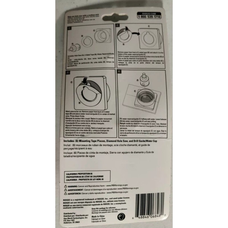 Ridgid 1-3/8" Inch Wet Diamond Hole Saw Kit Cordless Drill