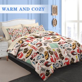 Pamnest Comforter Set Twin Size, Racing Car Competition 5 Pcs Bedding for Kids and Adults, Race Game Cute Wheel Bed Sheet Sets with Fitted Sheet Pillowcase & Sham for Bedroom Bed Decor