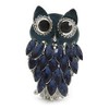 Navy Blue Diamante Enamel 'Owl' Brooch In Rhodium Plating -