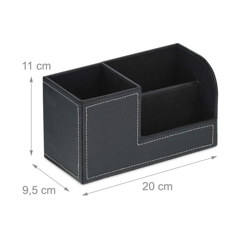 Relaxdays Desk Organiser, Pen Holder with 3 Compartments, Faux Leather,