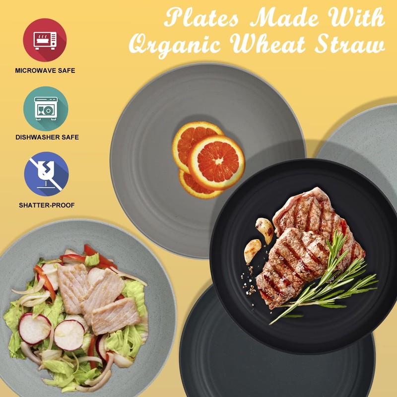 Wrova Wheat Straw Dinner Plates - 9 Inch Unbreakable Set