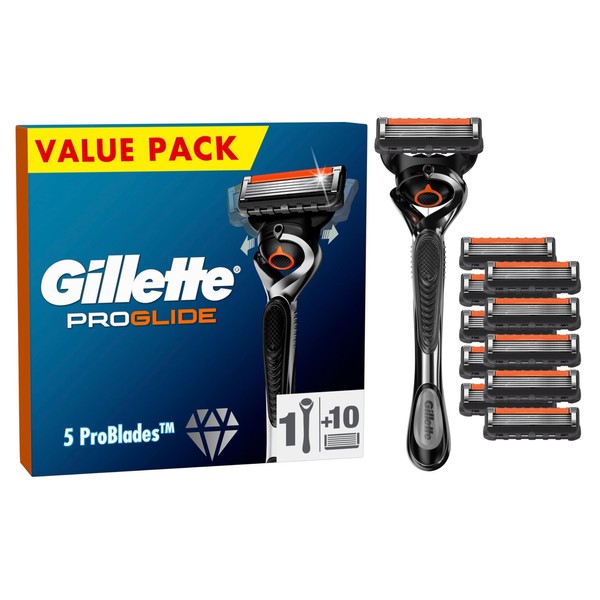 Gillette ProGlide Razor for Men, 1 Gillette ProGlide Razor, 10 Replacement Blades, Designed for a Close Shave, with Lubricating Strip