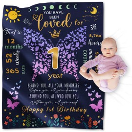 CIUGOIG 1 Year Old Girl Gifts for 1st Birthday Blanket, 1st Birthday Gifts for One Year Old Girl, Baby Girl First Birthday Gift Blanket, 50"x40" Happy 1st Birthday Throw Blanket, Butterfly