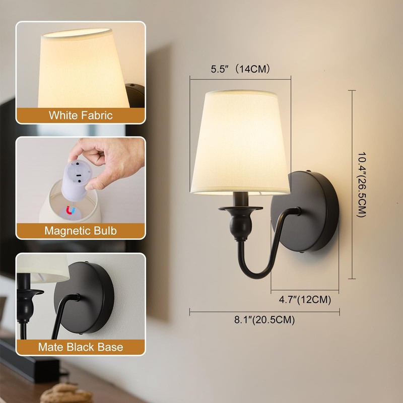 Battery Operated Wall Sconce Set of 2,Rechargeable Wall Sconce with