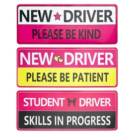 3PCS Student Driver Magnetic Stickers for Car - Removable Novice Driver Safety Signs, Reflective Bumper Magnets for New Drivers, Teen & Learner Permit Accessories (New Driver 3PCS-1)