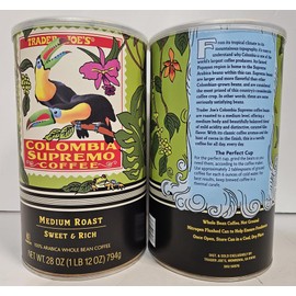 Trader Joe Columbia Supremo Coffee Medium Roast Whole Bean Coffee 28oz 794g (Two Rolls)