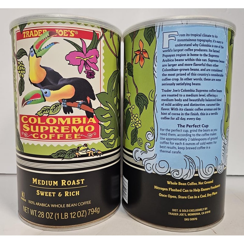 Trader Joe Columbia Supremo Coffee Medium Roast Whole Bean Coffee