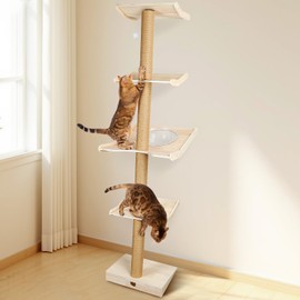 Bartuke Cat Tree, 4-Tier Cat Tower 76" Tall Against Wall Cats Climbing Tower with Rotatable Scratching Posts, Cat Shelves Perch and Hanging Toy Ball, Cat Tree Tower for Indoor Cats