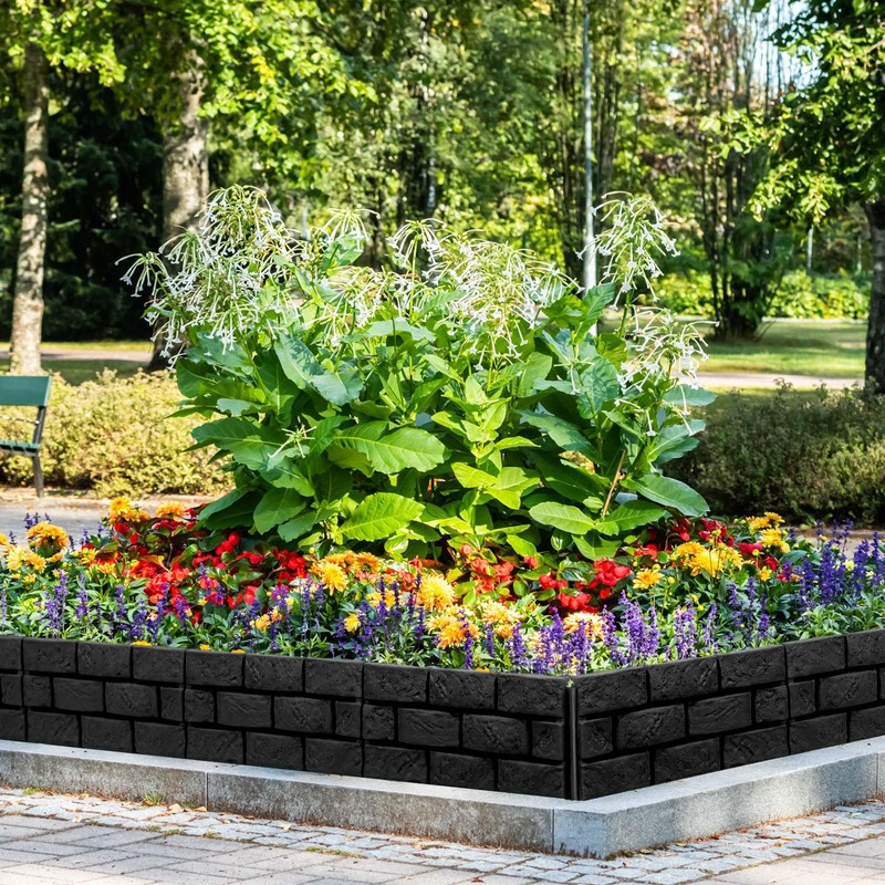 4 Pcs Black Faux Stone Garden Fence, Landscape Edging Border
