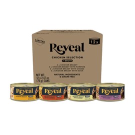 Reveal Natural Wet Canned Cat Food, 4-Flavor Variety Pack, Limited Ingredient, Grain Free, High Protein with No Artificial Additives, Chicken Variety in Broth (12 x 2.47 oz Cans)