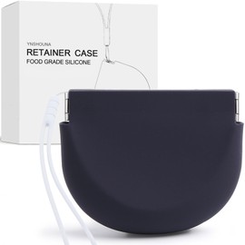 YNSHOUNA Retainer Case, Silicone Squeeze Top Retainer Holder with Lanyard, Slim Cute Aligner Case with Vent Holes, Portable Night Mouth Guard Case Denture Case for Travel (Black)