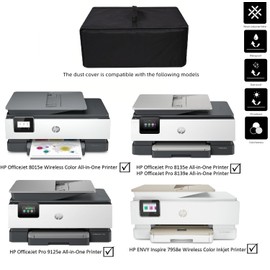Heavy Duty Fabric Water-proof UV-Resistant Dust Cover for HP OfficeJet 8015e Wireless Color All-in-One Printer/Pro 8135e/Pro 9125e/Pro 8139e/HP ENVY Inspire 7958e Printer (Black)