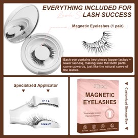 JIECAI Magnetic Eyelashes with Applicator No Glue Needed Magnetic Lashes Natural Look Wispy False Eyelashes Reusable Cat Eye Lashes Kit Easy to Wear and Remove(Magnet 02-Clear Band)