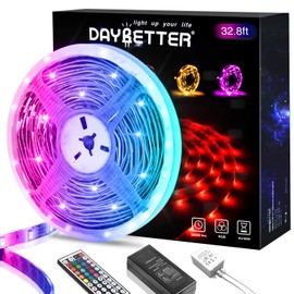DAYBETTER Led Lights for Bedroom, 32.8ft Led Strip Lights 5050 RGB Color Changing Strip Lights Remote Control for Home Decoration, Kitchen