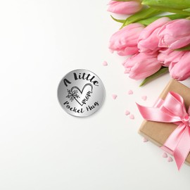 Tixlux Pocket Hug Token, Stainless Steel Lucky Charm with Leather Keychains, Encouragement Gift, Get Well Soon Gifts, Long Distance Relationship Keepsake, for Family, Friends, Lovers (Silver)