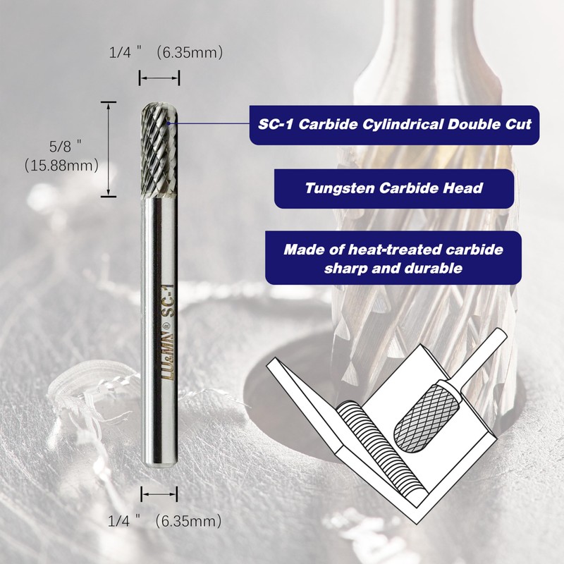 Tungsten Carbide Burr Cylinder Ball Nose Shape SC-1 Double Cut