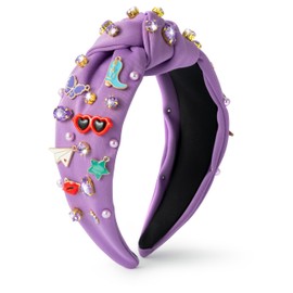 PANTIDE Music Jeweled Knotted Headband - Singer Fans Gift Butterfly Sunglassses Rhinestone Crystal Embellished Headband Fashion Hair Accessories Birthday Back To School Gift for Women Girls (Purple)