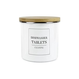 Purely Home Minimalist Range Dishwasher Tablets Storage Canister - White Metal Enamel Kitchen And Bathroom Storage Container
