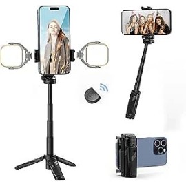 As shown Compact 3-in-1 Selfie Stick Tripod with Wireless Remote for Vlogging