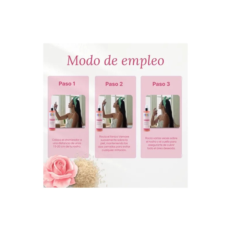 Tónico Facial De Rosas Con Arroz Vemare Equilibra 250 Ml