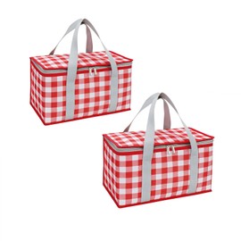 JSLYNB 2pcs Insulated Picnic Bag Reusable Cooler Bags with Zipper Top, Foldable Picnic Basket for Food Storage，Portable Picnic Basket for Outdoor Camping, Party, Beach Trip (A)