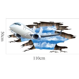 COVPAW® Wall Sticker XXL Window Aeroplane Blue Sky Wall Sticker Mural Pictures Living Room Bedroom Poster Mural Home Decor
