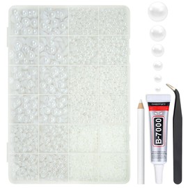 qiipii qiipii White Flatback Pearls w B7000 Jewelry Glue for Crafting Assorted Size 3/4/5/6/8/10mm Half Pearl Bedazzling Bead for Nails Face Eyes Makeup DIY Crafts Clothing Tumbler Shoes