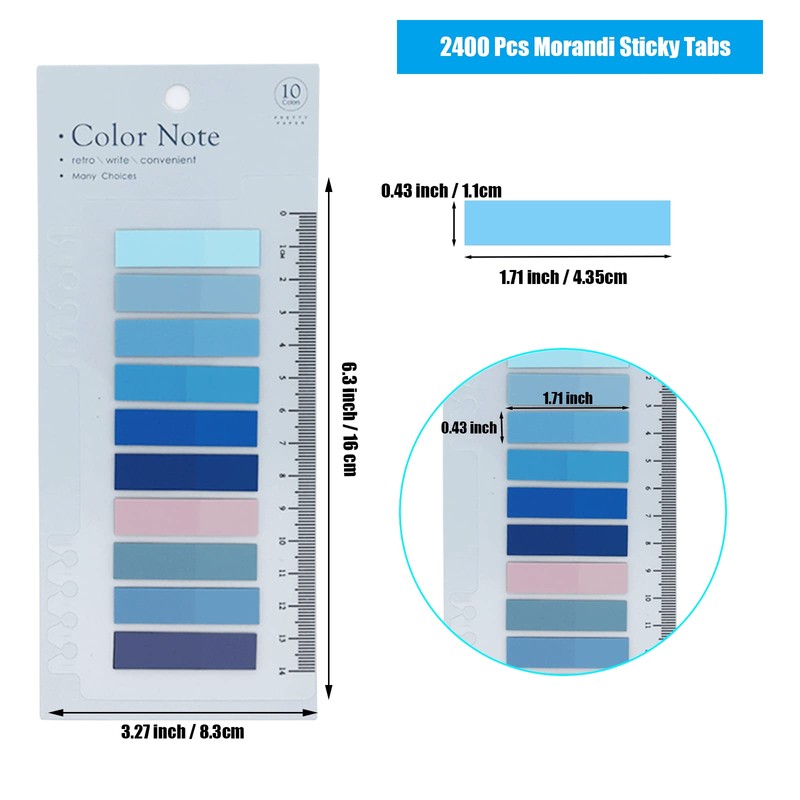 2400 Pcs Morandi Sticky Tabs, 12 Sheets Sticky Index Tabs,