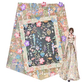 Singring Embroidered Lace Fabric, Width 59" Colorful Floral Lace Embroidery Fabric By The Yard, Soft Mesh Lace Fabric for Sewing DIY Custom Clothes Party Dress Home Decoration (Apricot,2 yard)