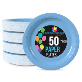Exquisite Exquisite Light Blue Paper Plates Disposable Heavy Duty 7 Inch Disposable Plates For Party 50 Pcs Heavy Duty Paper Plate 350 GSM, Birthday Party Supplies Plate Set