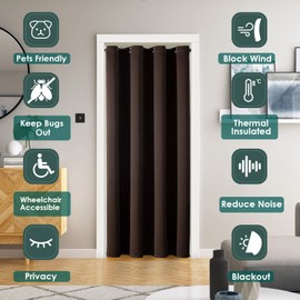 ChrisDowa Blackout Door Curtains for Doorway Privacy, Grommet Closet Curtains for Bedroom Closet Door, Thermal Insulated Temporary Doorway Cover Room Divider Drapes (1 Panel, Brown, 52 x 80 Inch)