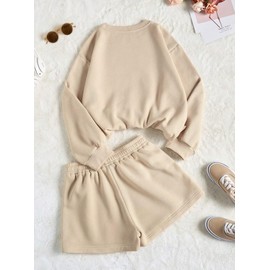 Hilinker Women Graphic 2 Piece Outfit Long Sleeve Sweatshirt and Shorts Set Casual Sweatsuits Khaki CALIFORNIA USA X-Large