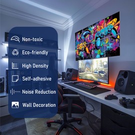 FurnoFlexArt Acoustic Panels Tiles Decorative Room Sound Proof Foam Absorbing Panels Noise Dampening Canceling Reducing Blocker for Walls (Game Graffiti)