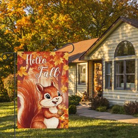 Heyfibro Hello Fall Fox Garden Flag 12x18 Double Sided Burlap, Autumn Maple Leave Yard Flags for Thanksgiving Rustic Farmhouse Seasonal Outside Outdoor Decoration (ONLY FLAG)
