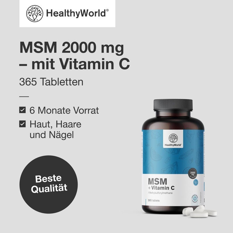 HealthyWorld® MSM 2000 mg - With Vitamin C - 365