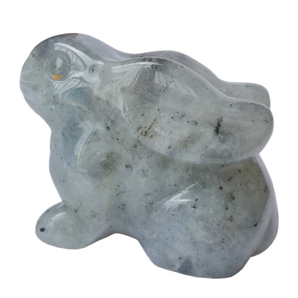 Manekieko Natural Grey Moonstone Bag Carved Rabbit Statue, 38 mm Crystals and Healing Stones Figures Gemstone Collectibles Decor