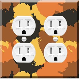 Double Duplex Outlet Cover Wall Plate - Brown and orange camouflage based on US flag