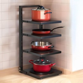 Romorgniz 1pc 4 Tier Pans Organizer Rack, Adjustable Pot Racks Under Cabinet, Pot Holder for Kithen Cabinet, Black