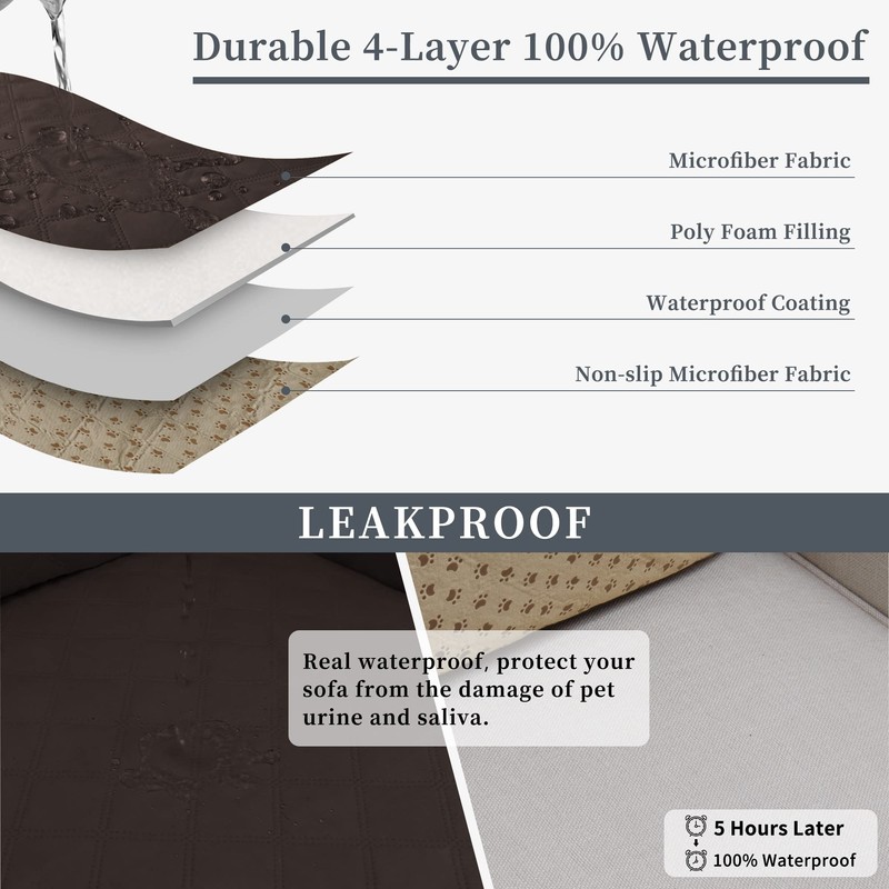 Easy-Going Waterproof Sectional Couch Covers with Chaise 2-Piece Non Slip