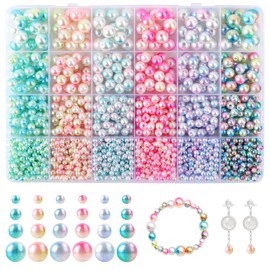 Beads for Threading, 1890 Pieces Beads Set 4/6/8/10 mm Colourful Craft Beads for Crafts for Bracelets Necklace Jewellery Making Craft Decor