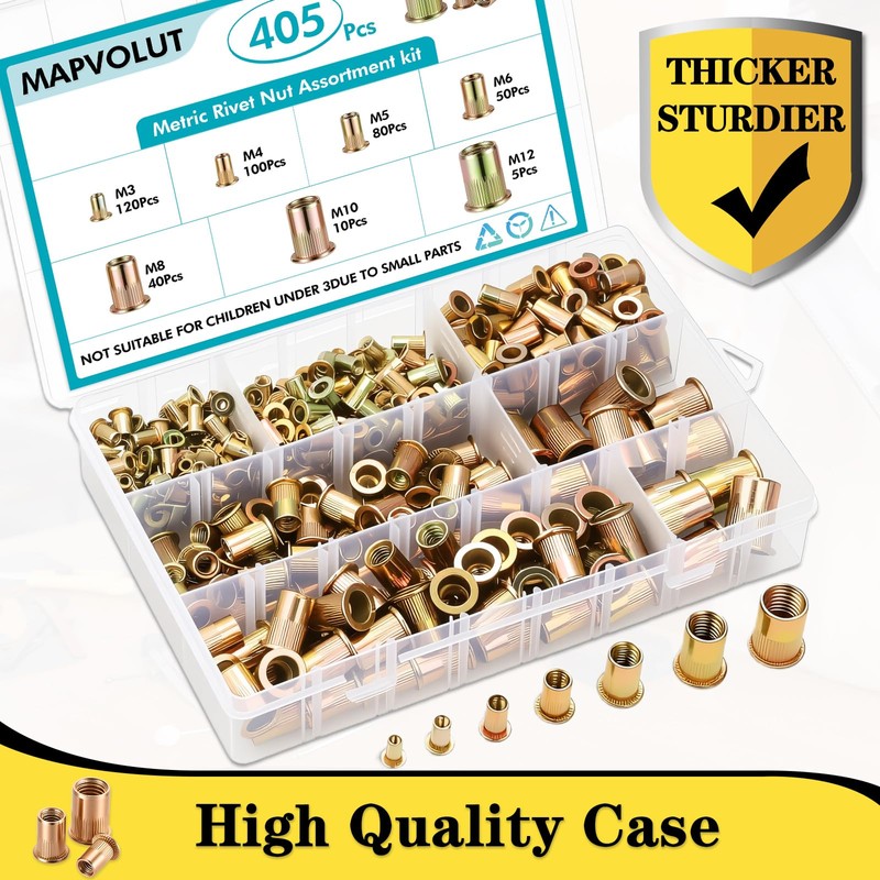 MAPVOLUT 405-Piece Metric Rivet Nut Assortment Kit | M3-M12 UNC