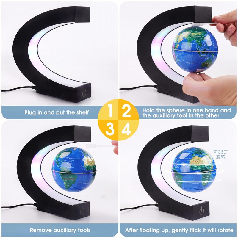 Magnetic Levitation Floating Globe with Touch Switches LED Light, Floating
